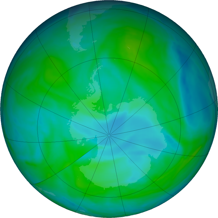 Antarctic ozone map for 01 January 2024
